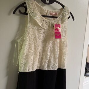 Candie's Cream Lace Dress with Beaded Collar pencil skirt, lace dress L